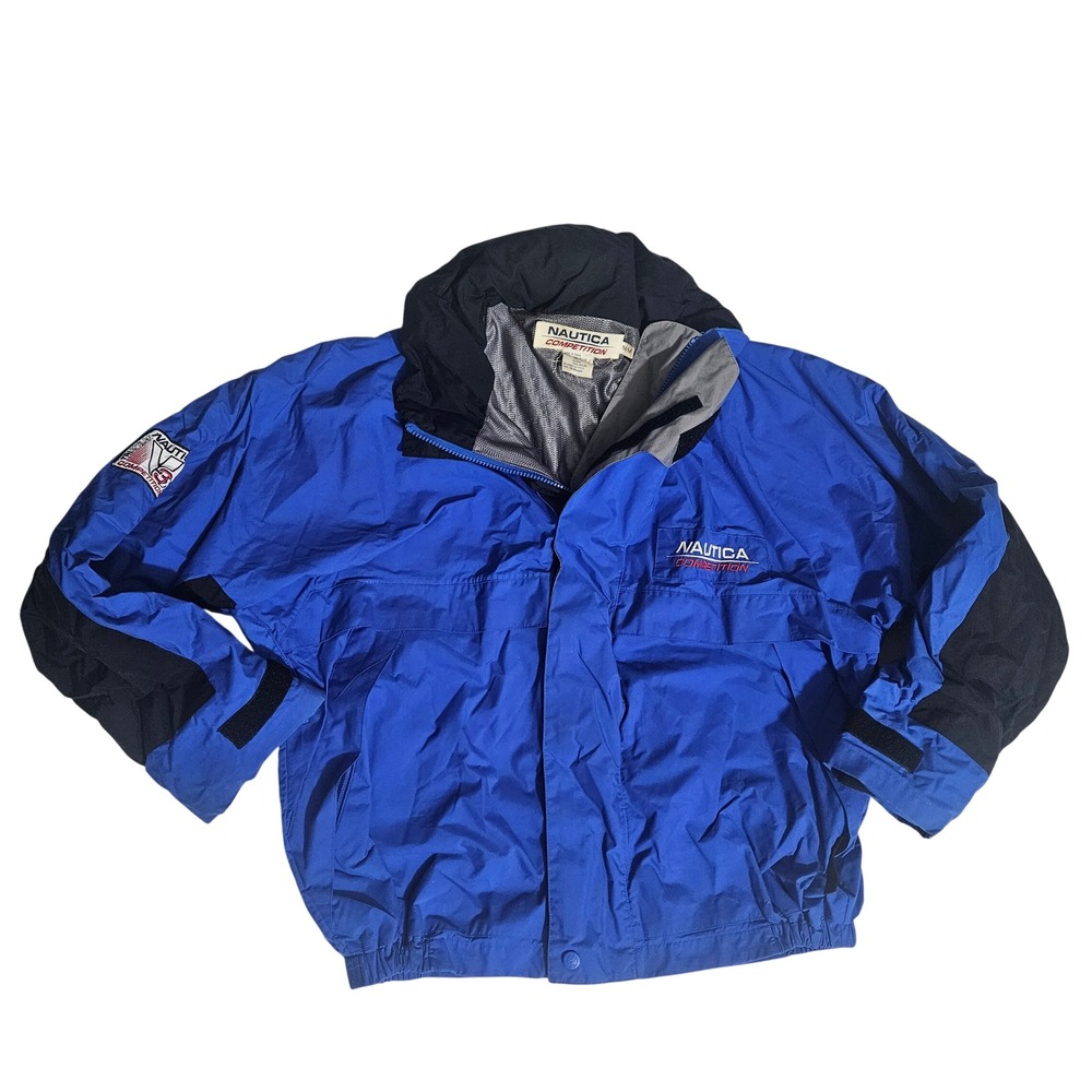 Nautica Competition Vintage Blue Black Windbreaker Jacket Mens Medium Triathlon